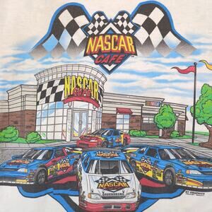 Vintage NASCAR Cafe Greensboro NC Men's XL Double‎ Sided Graphic T-Shirt 90s-Y2K